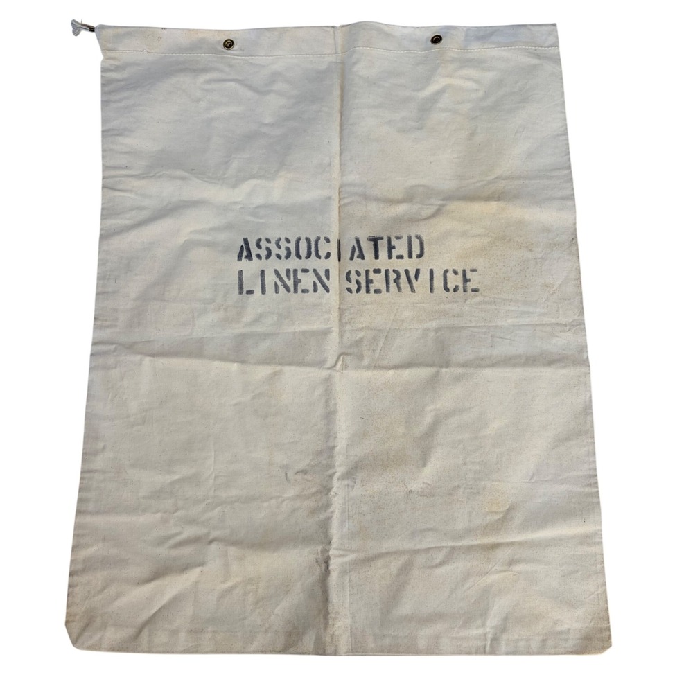 Vintage Associated Linen Service Canvas Laundry Bag Industrial Drawstring 43x34